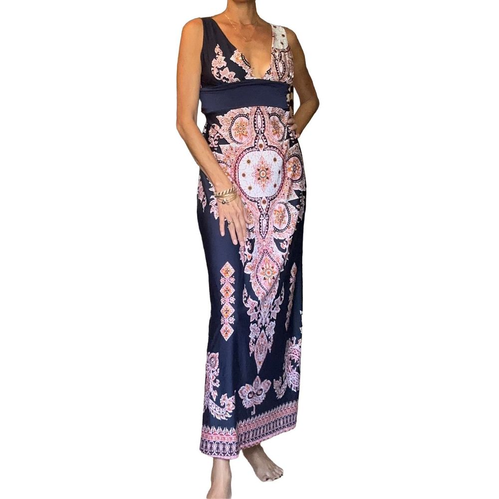 HYPNOTIC Hypnotized BLACK MULTI COLOR Maxi Boho Mosaic DRESS S/M - Picture 4 of 8